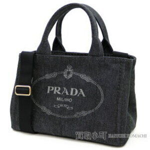 Prada Denim Tote Bag Black Silkscreen Triangle Logo Shoulder Handbag Canapa